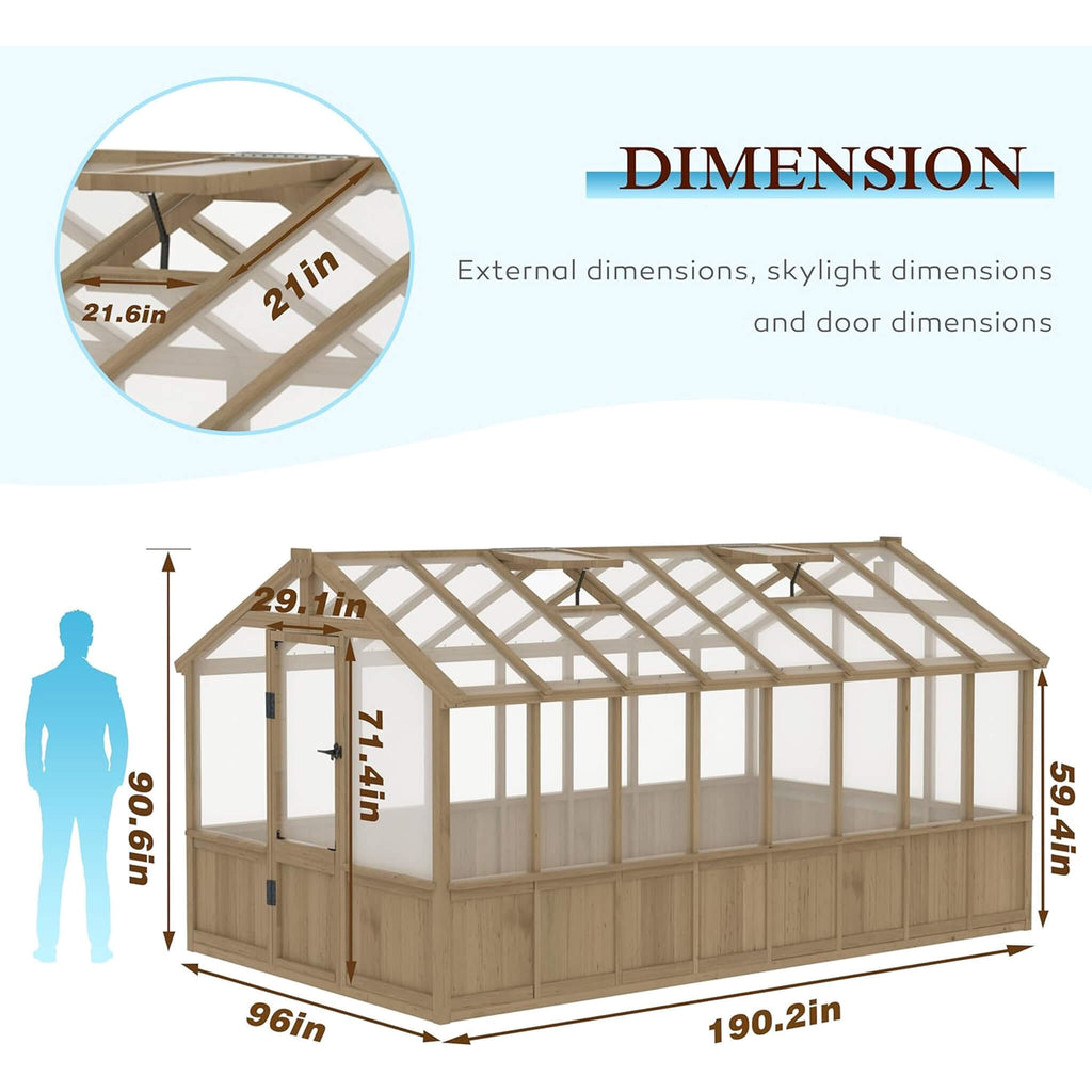 [08X16FT] Large Heavy-Duty Outdoor Wooden Greenhouse With 6MM Polycarbonate Panels And Vent Roof (SAK18467)