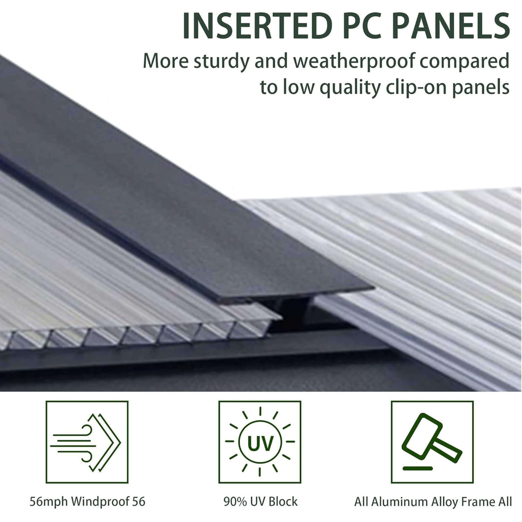 [08X16FT] Premium Outdoor Walk-In Polycarbonate Greenhouse With Roof Vents & Sliding Doors, 4MM (SAK72649) - Saksby Wholesale - Inserted PC Panels
