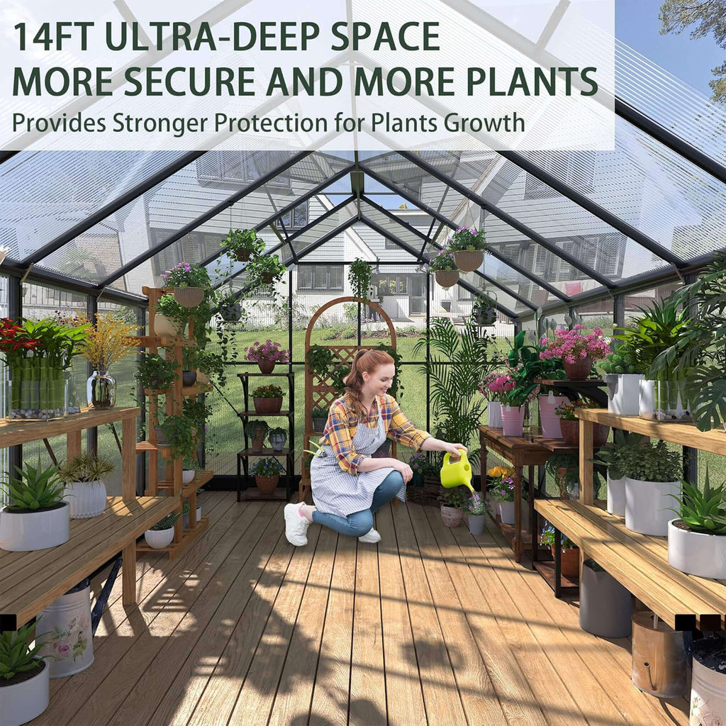 [08X16FT] Premium Outdoor Walk-In Polycarbonate Greenhouse With Roof Vents & Sliding Doors, 4MM (SAK72649) - Saksby Wholesale - Ultra Deep Space