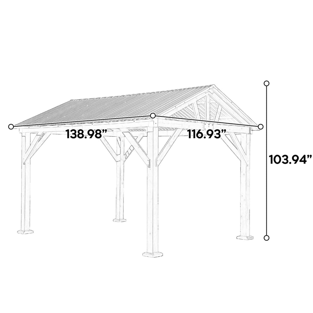 [09X11] Heavy Duty All-Weather Hard Top Wooden Carport Gazebo With Galvanized Steel Roof (SAK391875) - Saksby Wholesale - Dimensions