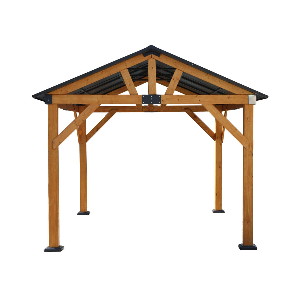 [09X11] Heavy Duty All-Weather Hard Top Wooden Carport Gazebo With Galvanized Steel Roof (SAK391875) - Saksby Wholesale - Front View