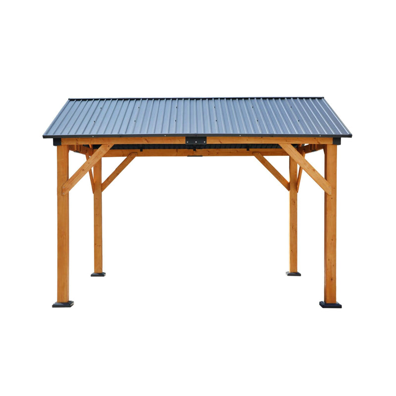 [09X11] Heavy Duty All-Weather Hard Top Wooden Carport Gazebo With Galvanized Steel Roof (SAK391875) - Saksby Wholesale - White Background