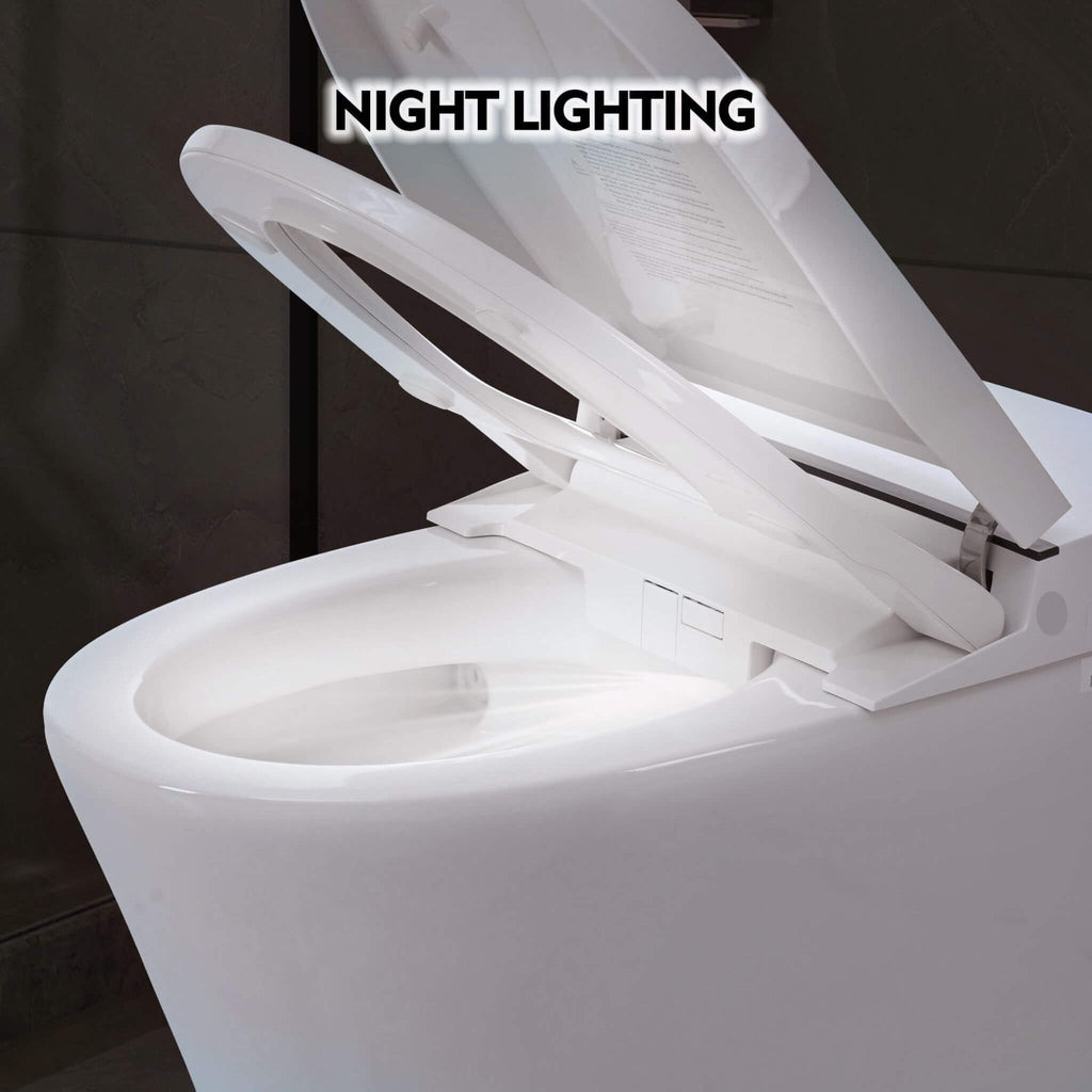 1/1.28 GPF Smart Compact Dual Flush Tankless Toilet Bidet Combo With Self-Cleaning Nozzle And Foot Sensor Flush (SAK58021) - Saksby Wholesale - Night Lighting