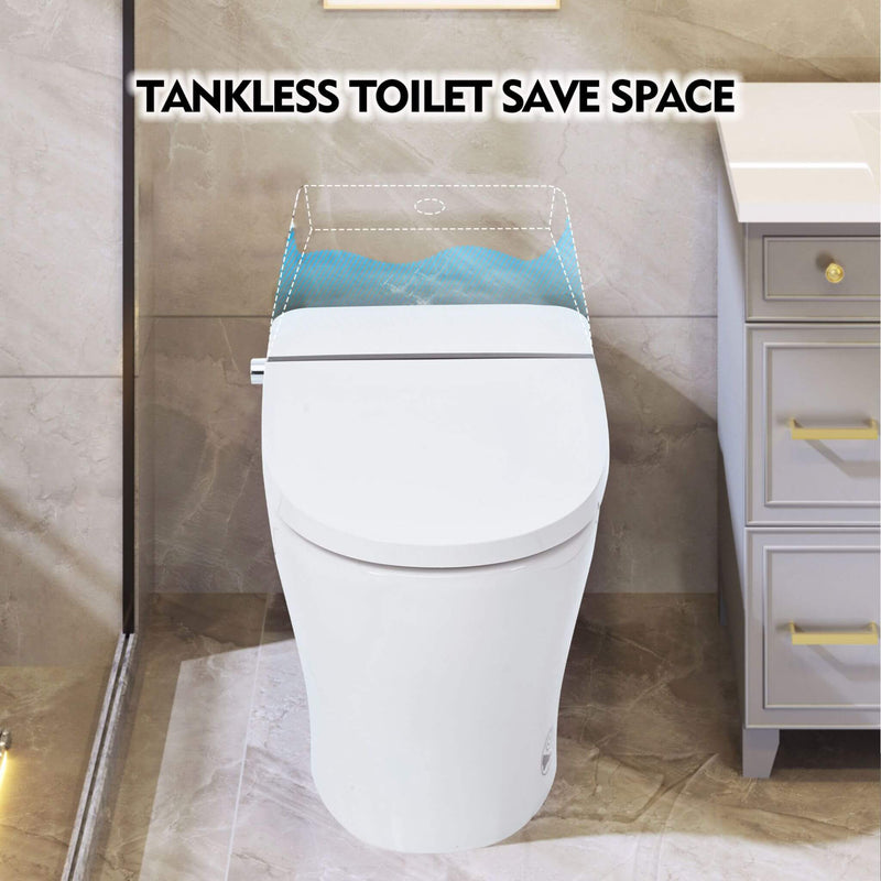 1/1.28 GPF Smart Compact Dual Flush Tankless Toilet Bidet Combo With Self-Cleaning Nozzle And Foot Sensor Flush (SAK58021) - Saksby Wholesale - Tankless Toilet Save Space