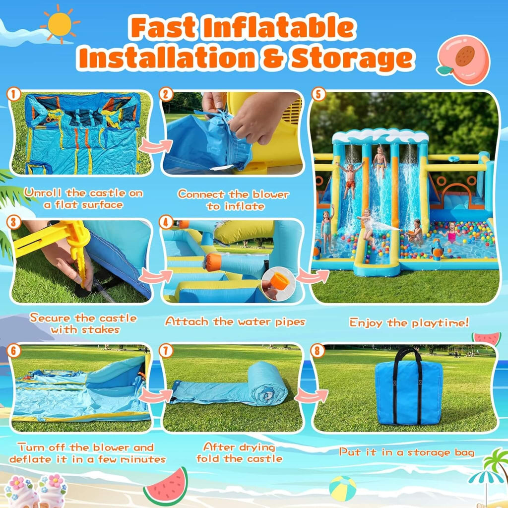 10-in-1 Inflatable Water Slide Bounce House With Blower (SAK26370) - Saksby Wholesale - Installation And Storage