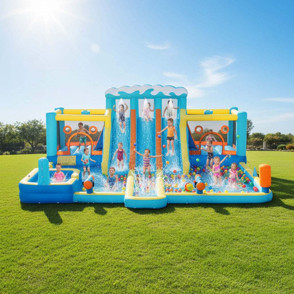 10-in-1 Inflatable Water Slide Bounce House With Blower (SAK26370) - Saksby Wholesale - Lifestyle Front View