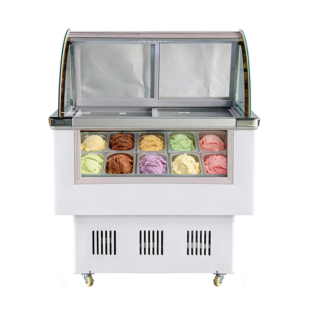 10-Pan 220V Commercial Gelato Display Freezer With LED Lighting (SAK59302) - Saksby Wholesale - Front View On White Background