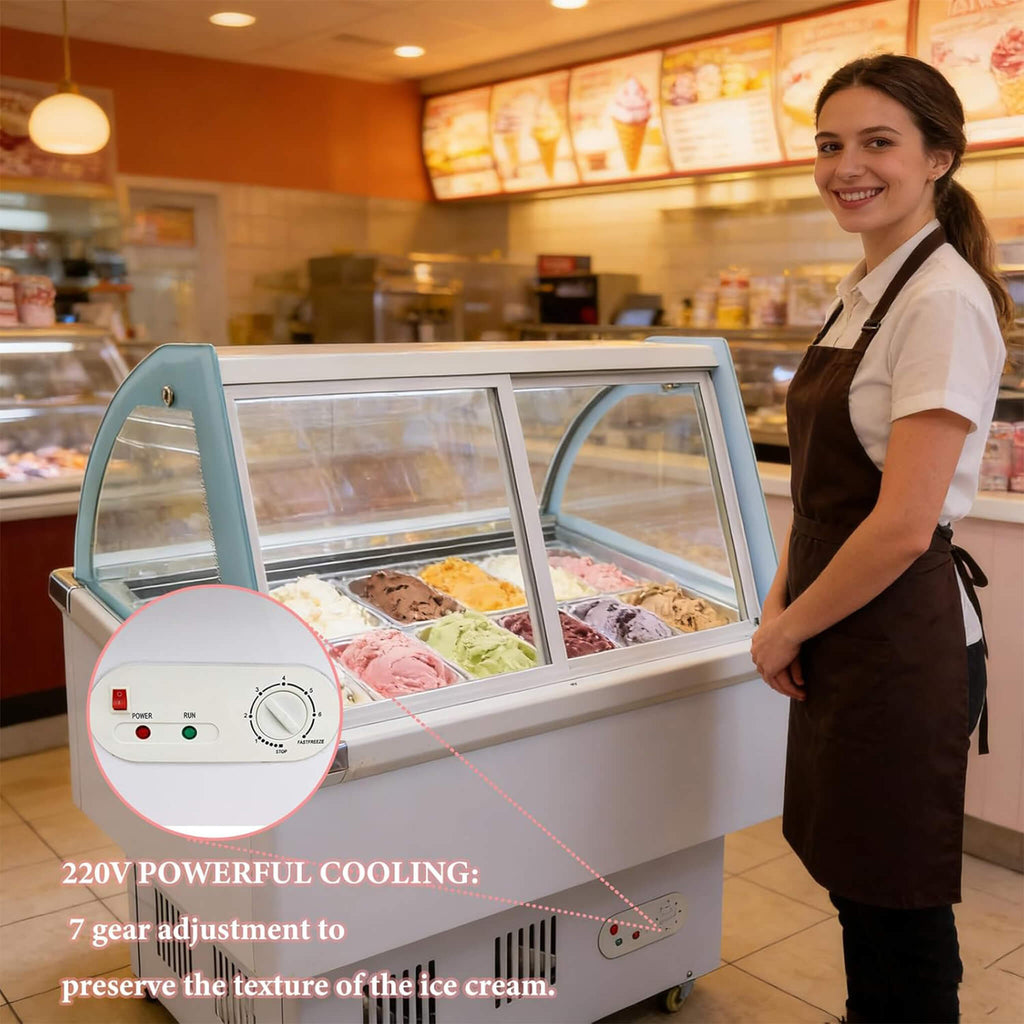 10-Pan 220V Commercial Gelato Display Freezer With LED Lighting (SAK59302) - Saksby Wholesale - Temperature Control
