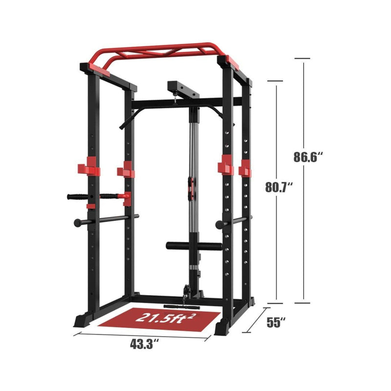 1000LBS Multi-Functional Barbell Rack Squat Power Cage With Weight Bench (SAK35822) - Saksby Wholesale - Dimensions