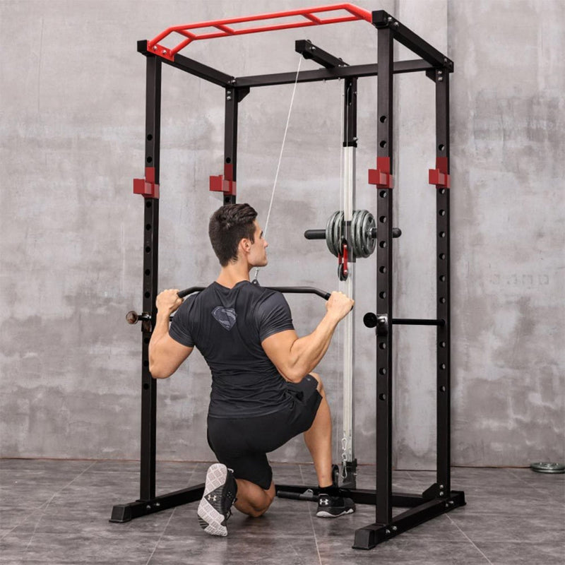 1000LBS Multi-Functional Barbell Rack Squat Power Cage With Weight Bench (SAK35822) - Saksby Wholesale - In Use