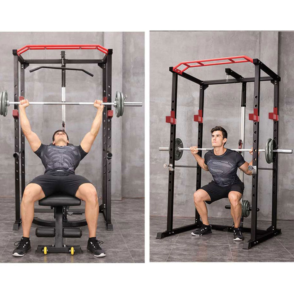 1000LBS Multi-Functional Barbell Rack Squat Power Cage With Weight Bench (SAK35822) - Saksby Wholesale - Barbell 