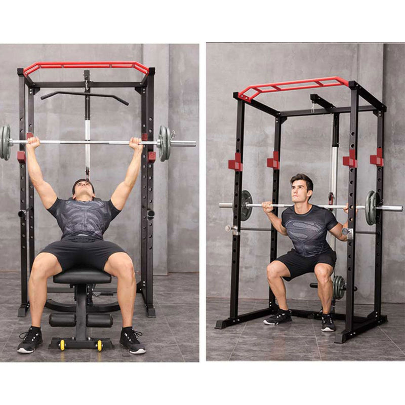 1000LBS Multi-Functional Barbell Rack Squat Power Cage With Weight Bench (SAK35822) - Saksby Wholesale - Barbell 