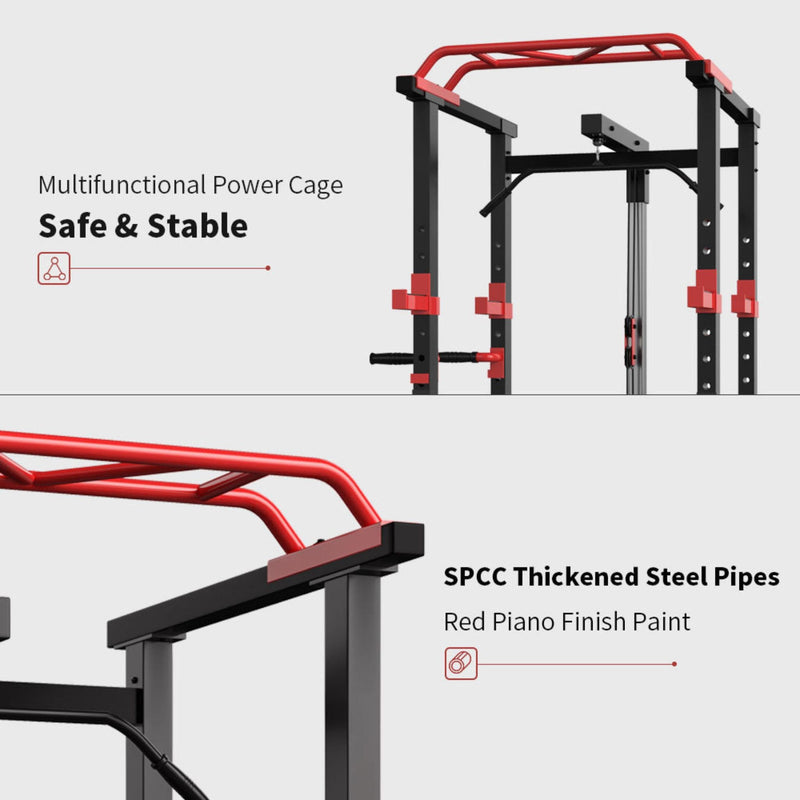 1000LBS Multi-Functional Barbell Rack Squat Power Cage With Weight Bench (SAK35822) - Saksby Wholesale - Safe And Stable