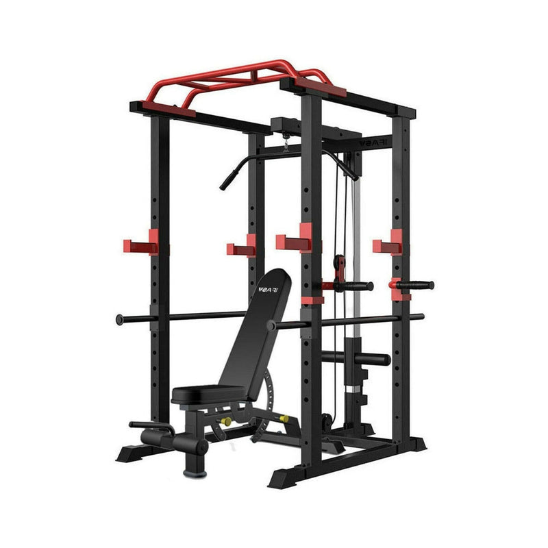 1000LBS Multi-Functional Barbell Rack Squat Power Cage With Weight Bench (SAK35822) - Saksby Wholesale - Side View White Background
