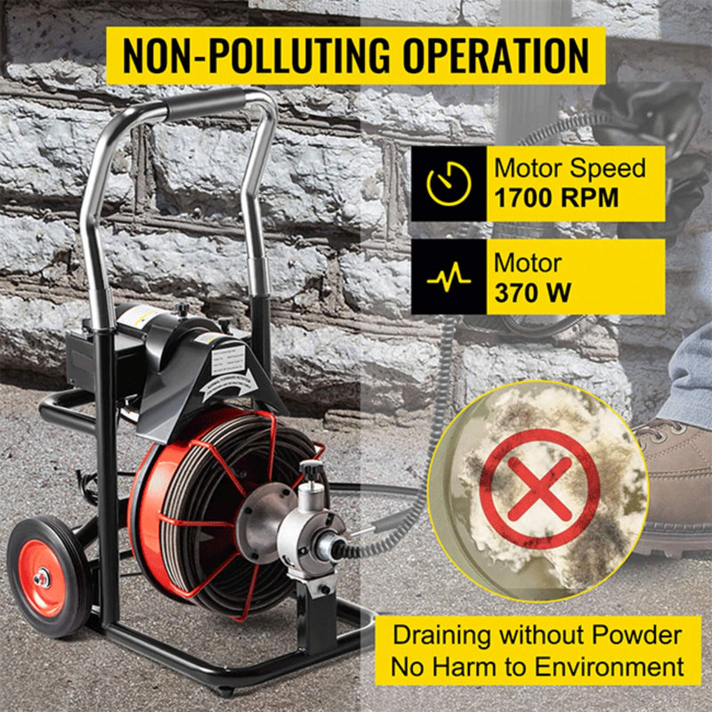 [100FT x 3/8"] Electric Sewer Drain Cleaner Snake Clog Machine W/ Cutter (SAK53785) - Saksby Wholesale - Motor Speed Details
