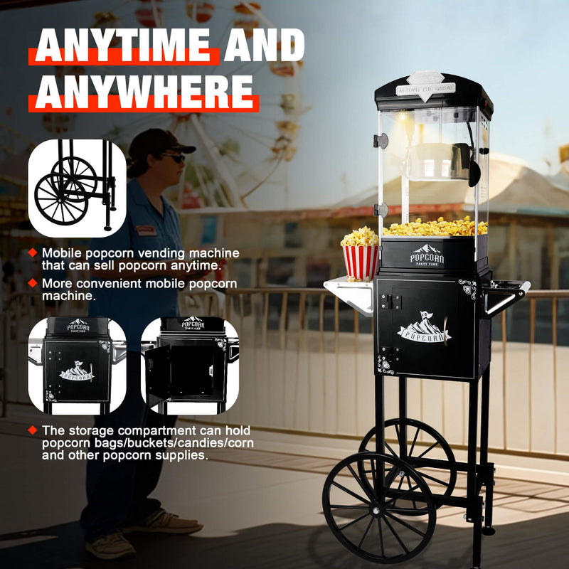 10 OZ Portable Kettle Popcorn Maker Machine With Cart (SAK42196) - Saksby Wholesale - Features View