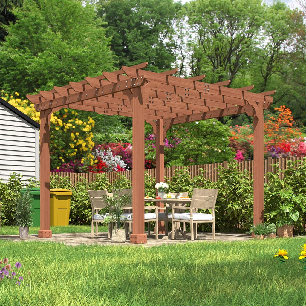 Outdoor Cedar Wood Patio Pergola With Slatted Trellis Roof (SAK92150) - Saksby Wholesale - Lifestyle Corner View Summer
