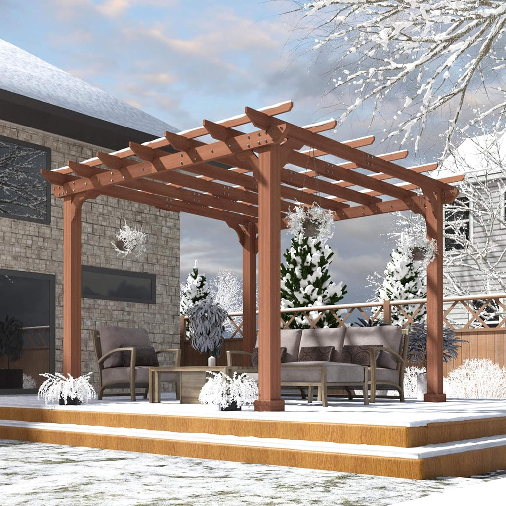 Outdoor Cedar Wood Patio Pergola With Slatted Trellis Roof (SAK92150) - Saksby Wholesale - Lifestyle Corner View Winter