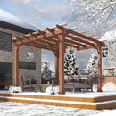 Outdoor Cedar Wood Patio Pergola With Slatted Trellis Roof (SAK92150) - Saksby Wholesale - Lifestyle Corner View Winter