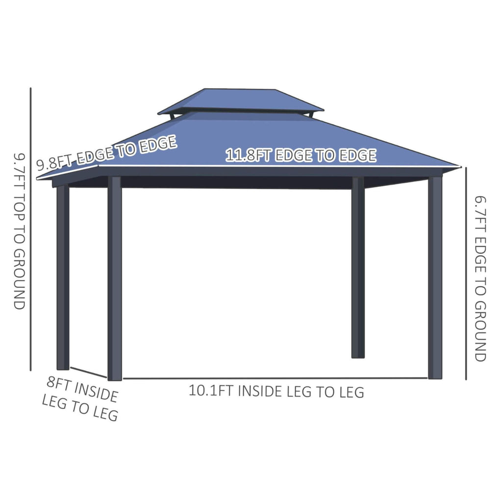 [10X12FT] Alora Hardtop Gazebo Canopy With Polycarbonate Double Roof, Netting, And Curtains (SAK15672) - Saksby Wholesale - Dimensions
