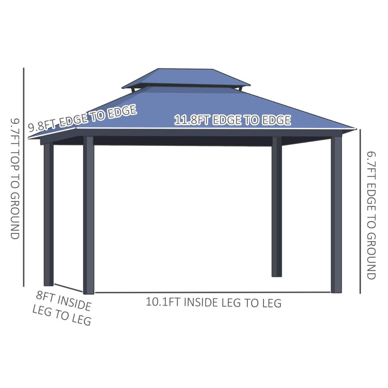 [10X12FT] Alora Hardtop Gazebo Canopy With Polycarbonate Double Roof, Netting, And Curtains (SAK15672) - Saksby Wholesale - Dimensions