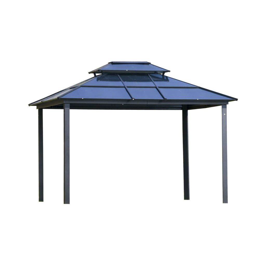 [10X12FT] Alora Hardtop Gazebo Canopy With Polycarbonate Double Roof, Netting, And Curtains (SAK15672) - Saksby Wholesale - Front View
