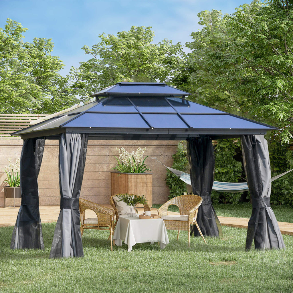 [10X12FT] Alora Hardtop Gazebo Canopy With Polycarbonate Double Roof, Netting, And Curtains (SAK15672) - Saksby Wholesale - Outdoor Lifestyle Image