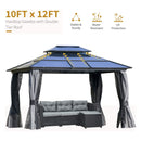 [10X12FT] Alora Hardtop Gazebo Canopy With Polycarbonate Double Roof, Netting, And Curtains (SAK15672) - Saksby Wholesale - Roof Features