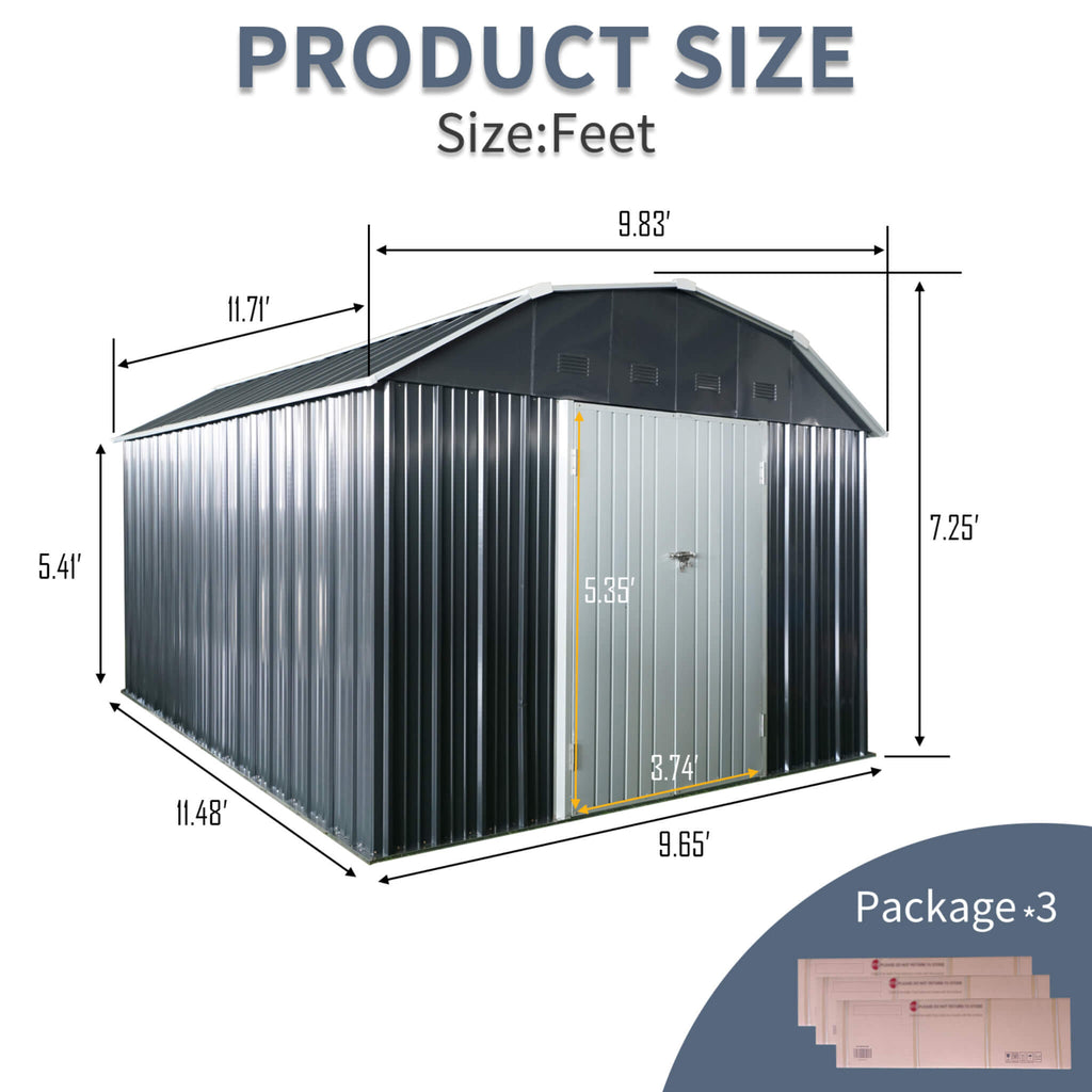 [10X12FT] Alora Outdoor Metal Garden Backyard Shed With Arch Roof And Lockable Doors (SAK57431) - Saksby Wholesale - Dimension View