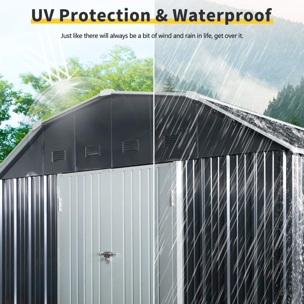 [10X12FT] Alora Outdoor Metal Garden Backyard Shed With Arch Roof And Lockable Doors (SAK57431) - Saksby Wholesale - Features View