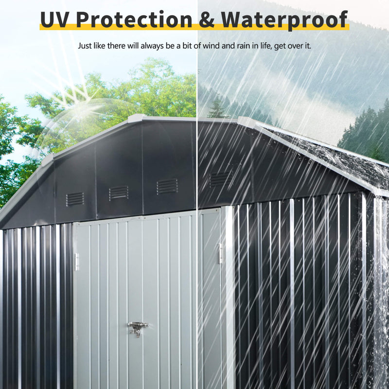 [10X12FT] Alora Outdoor Metal Garden Backyard Shed With Arch Roof And Lockable Doors (SAK57431) - Saksby Wholesale - Features View