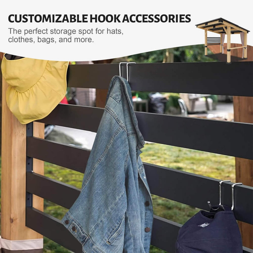 [10x12FT] Heavy Duty Premium Outdoor All-Season Wooden Cedar Hardtop Gazebo With Metal Roof & Back Curtains (SAK57184) SAKSBY - Accessories View