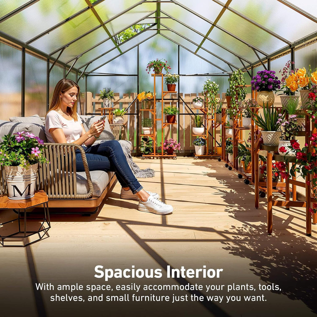 [10X12FT] Outdoor Polycarbonate Aluminum Greenhouse With UV Protection (SAK59183) - Saksby Wholesale - Spacious Interior
