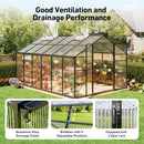 [10X12FT] Outdoor Polycarbonate Aluminum Greenhouse With UV Protection (SAK59183) - Saksby Wholesale - Ventilation And Drainage