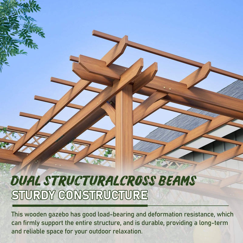 [10X12FT] Premium Extra Large Outdoor Weather-Resistant Wooden Grape Pergola (SAK16278) - Saksby Wholesale - Dual Cross Beams View