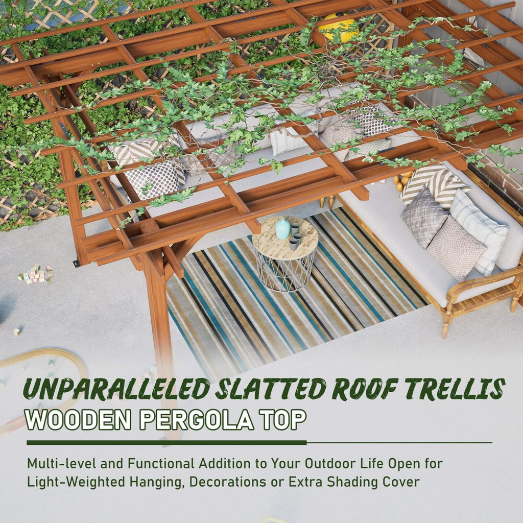 [10X12FT] Premium Extra Large Outdoor Weather-Resistant Wooden Grape Pergola (SAK16278) - Saksby Wholesale - Unparalleled View