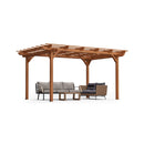 [10X12FT] Premium Extra Large Outdoor Weather-Resistant Wooden Grape Pergola (SAK16278) - Saksby Wholesale - Front With Chairs View
