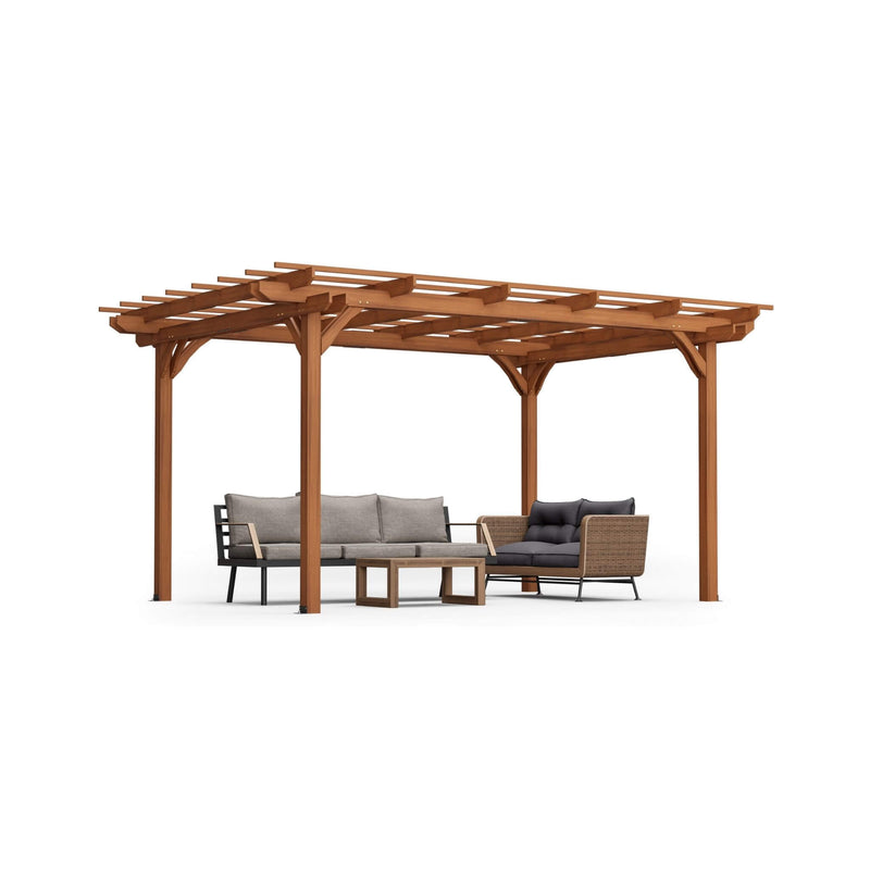[10X12FT] Premium Extra Large Outdoor Weather-Resistant Wooden Grape Pergola (SAK16278) - Saksby Wholesale - Front With Chairs View