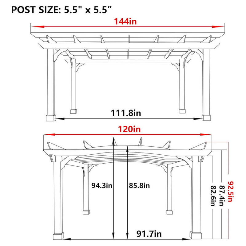 [10x12FT] Premium Outdoor All-Season Backyard Patio Cedar Wood Gazebo Pergola With Arched Roof (SAK42915)