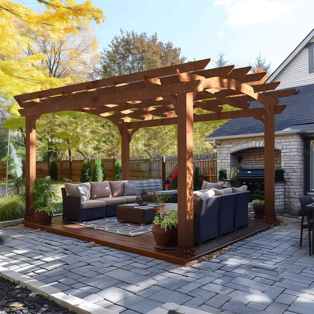 [10x12FT] Premium Outdoor All-Season Backyard Patio Cedar Wood Gazebo Pergola With Arched Roof (SAK42915) SAKSBY - Front Left Corner View