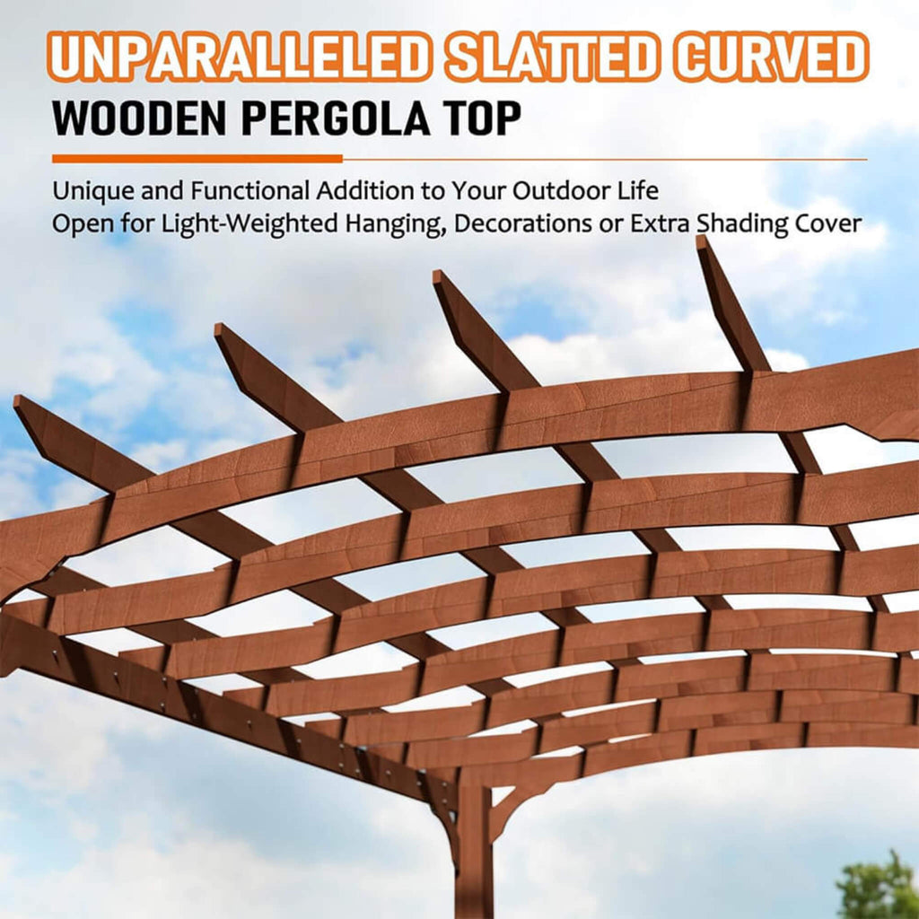 [10x12FT] Premium Outdoor All-Season Backyard Patio Cedar Wood Gazebo Pergola With Arched Roof (SAK42915) SAKSBY - Unparalleled Slatted Curved View