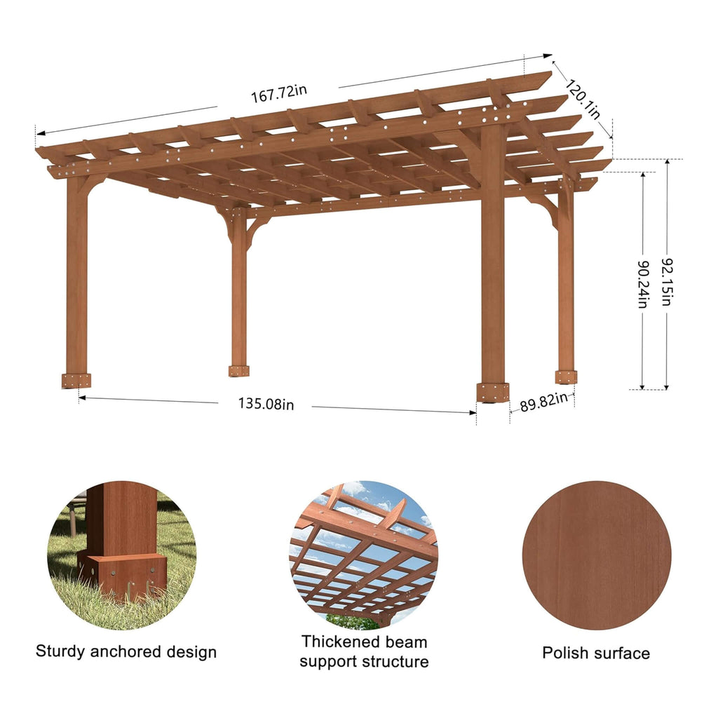 [10X14FT] Outdoor Cedar Wood Patio Pergola With Slatted Trellis Roof (SAK92150) - Saksby Wholesale - Dimensions