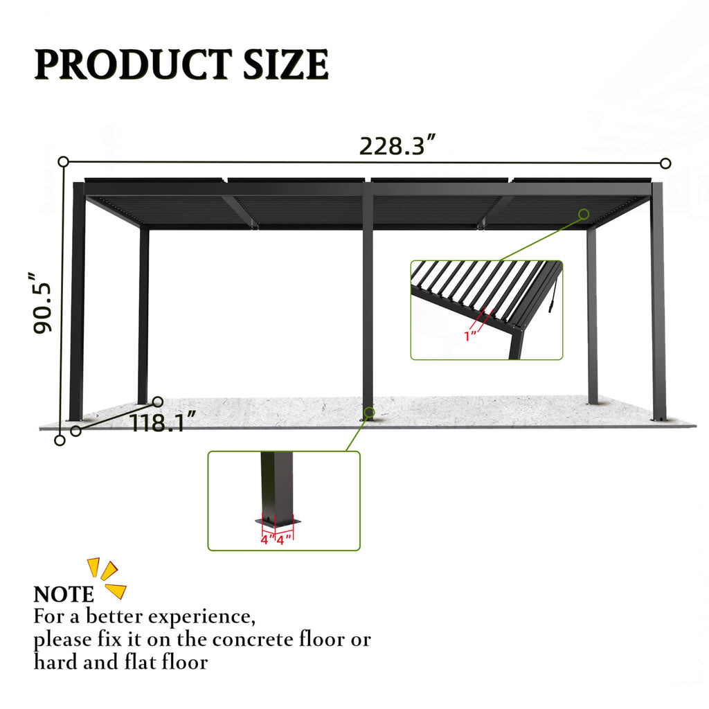 
[10X19FT] Alora Modern Durable All-Weather Outdoor Pergola With Aluminum Frame And Steel Louvers (SAK32691) - Saksby Wholesale - Dimension View