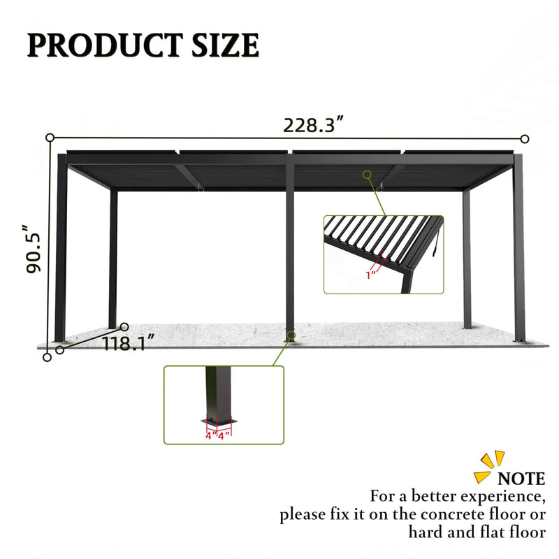 [10X19FT] Premium Powder-Coated Aluminum Pergola With Adjustable Louvers (SAK78345) - Saksby Wholesale - Dimensions