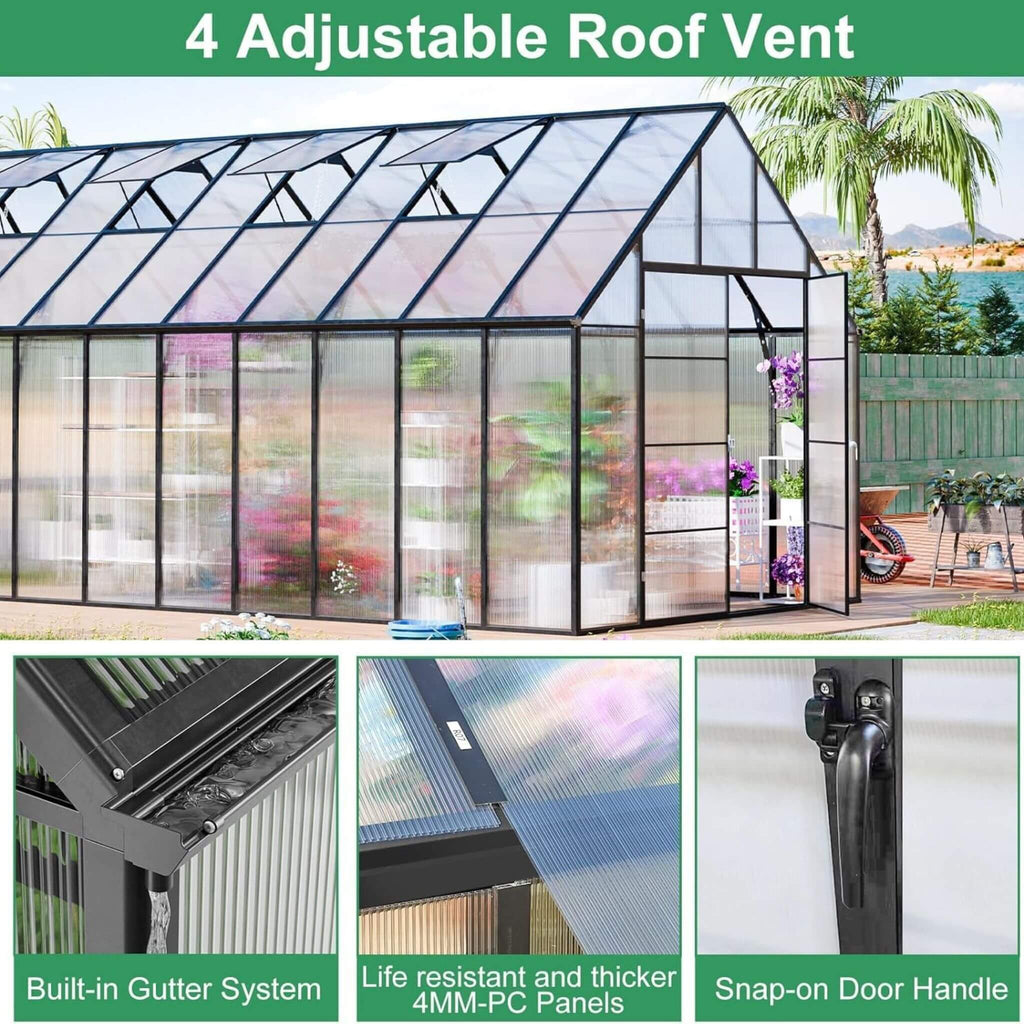 [10X20FT] Extra-Large Heavy-Duty Outdoor Backyard Greenhouse With Adjustable Roof Vents, 4MM (SAK59482)  - Saksby Wholesale - Roof Vent Details