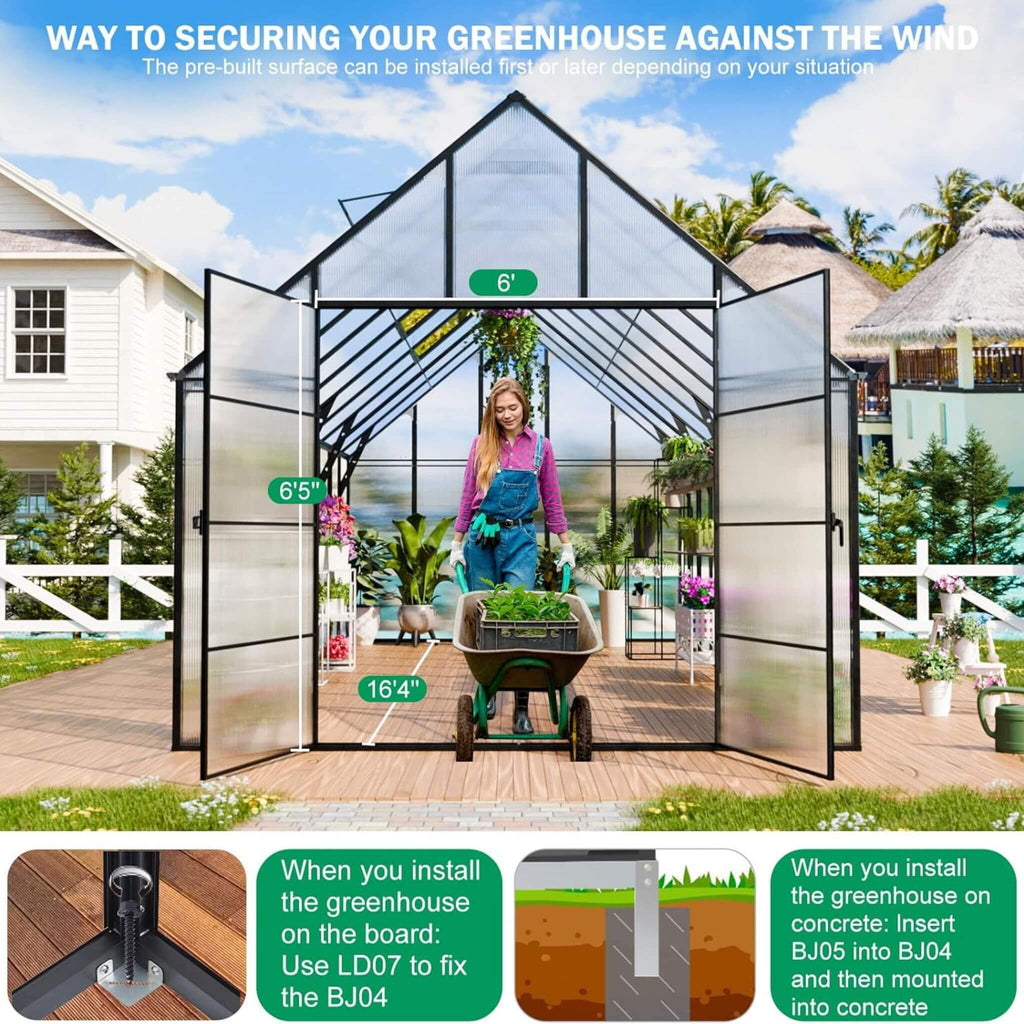 [10X20FT] Extra-Large Heavy-Duty Outdoor Backyard Greenhouse With Adjustable Roof Vents, 4MM (SAK59482)  - Saksby Wholesale - Secured Against The Wind
