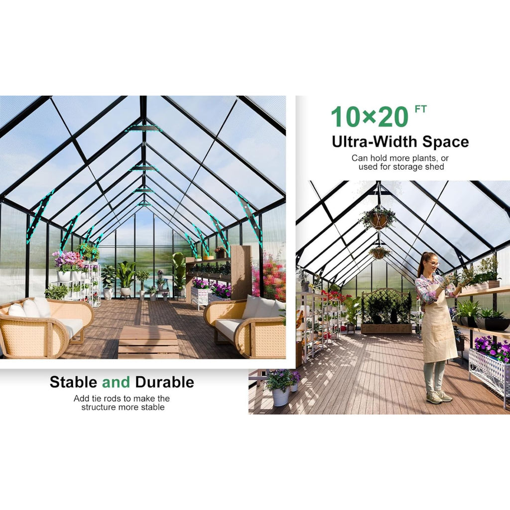 [10X20FT] Extra-Large Heavy-Duty Outdoor Backyard Greenhouse With Adjustable Roof Vents, 4MM (SAK59482)  - Saksby Wholesale - Structure And Space Features