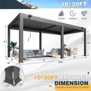 [10X20FT] Gray Louvered Aluminum Pergola With Adjustable Roof And Pull-Down Screens (SAK46817) - Saksby Wholesale - Dimensions
