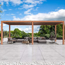 [10X20FT] Heavy-Duty Luxury Outdoor Pergola With Adjustable Louvers And Integrated Drainage (SAK42670) - Saksby Wholesale - Lifestyle Front View On Patio Daytime
