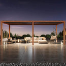[10X20FT] Heavy-Duty Luxury Outdoor Pergola With Adjustable Louvers And Integrated Drainage (SAK42670) - Saksby Wholesale - Lifestyle Front View On Patio Nighttime